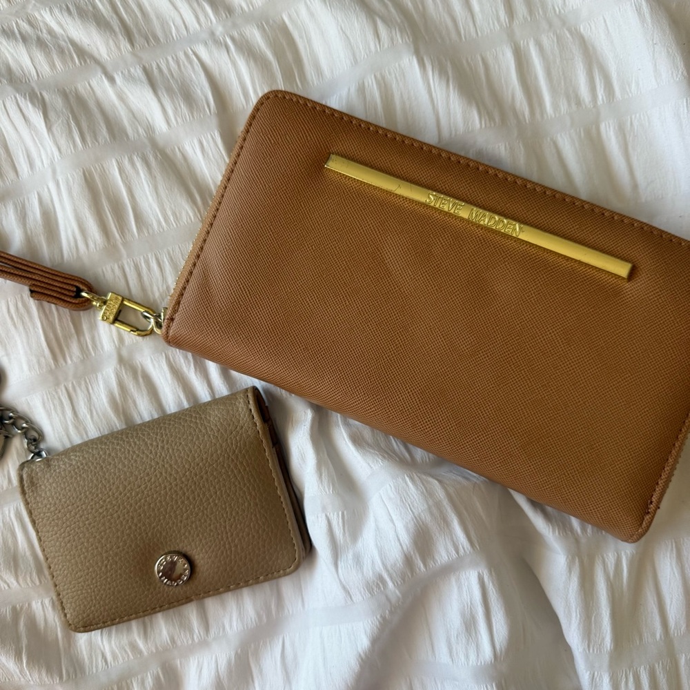 Steve Madden Brown Wallet and Card Holder Set with Gold Accents